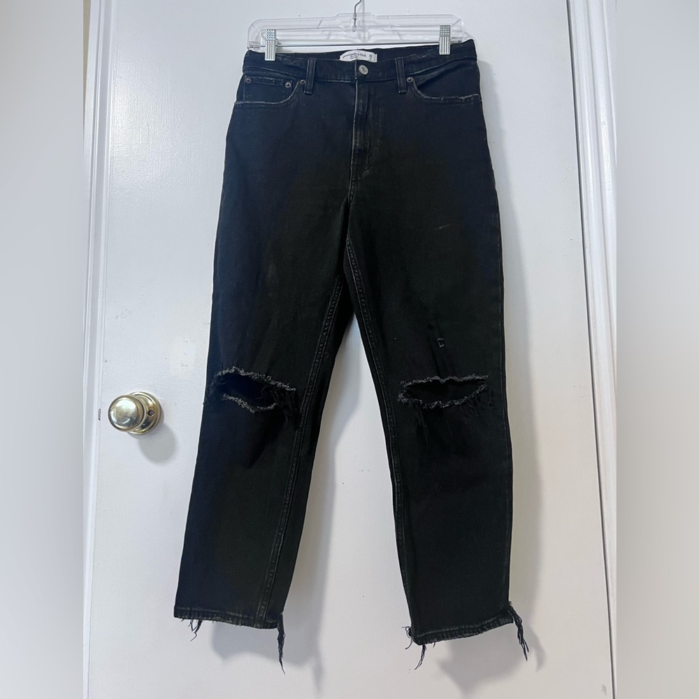 Abercrombie & Fitch Women's Black High Rise Mom Ripped Jeans